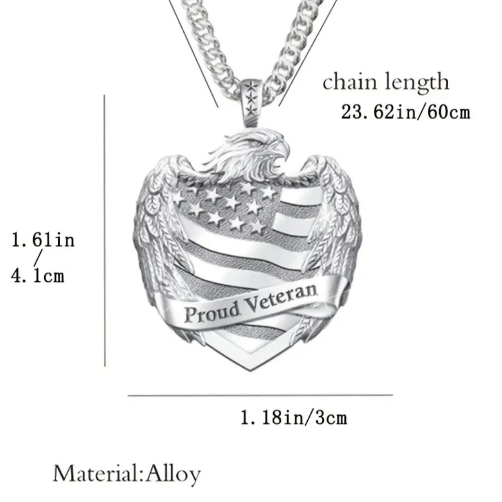 New men's proud veteran military American flag eagle pendant necklace